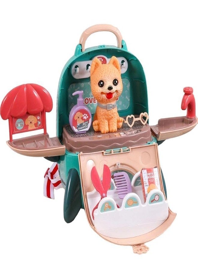 Onecado Kids Pet Toy Set with Dollhouse Furniture and Puppy Accessories - 2-in-1 Backpack Playset - Image 1